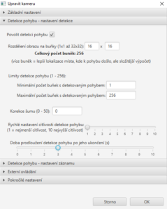 Nastavení detekce pohybu